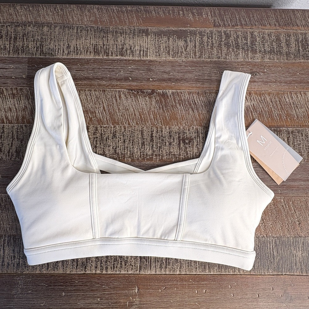 Popflex Corset Bra Medium Pushup Padded Criss Cross Low Cut Wireless Ivory NEW